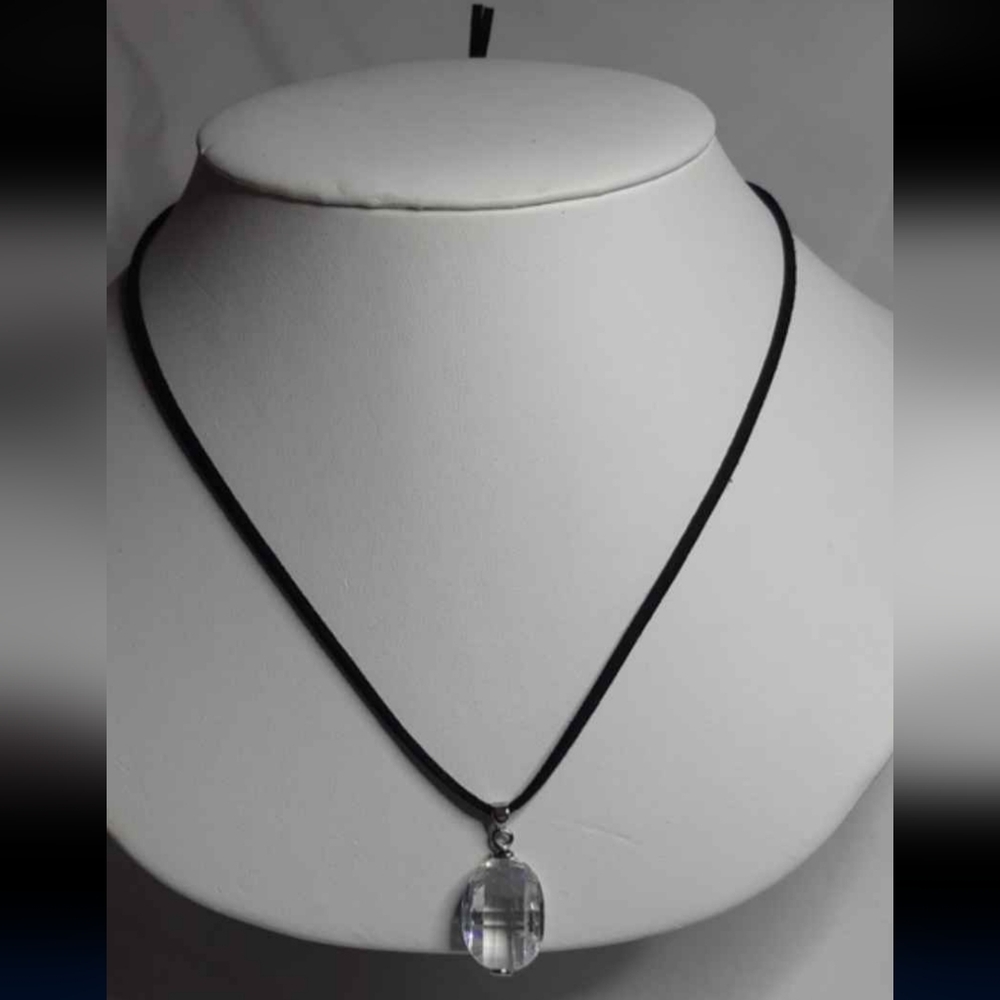 Checkerboard Cut Crystal 18K RGP Stamped Necklace